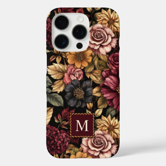 Bourgogne bloemmotief monogram Case-Mate iPhone case (Achterkant)