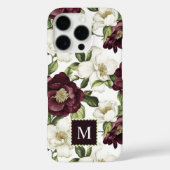 Bourgogne bloemmotief monogram Case-Mate iPhone case (Achterkant)