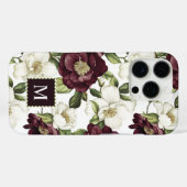 Bourgogne bloemmotief monogram Case-Mate iPhone case (Achterkant (horizontaal))