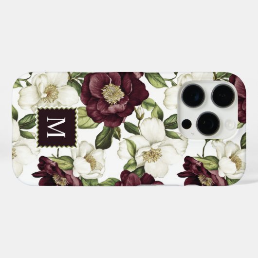 Bourgogne bloemmotief monogram Case-Mate iPhone case (Achterkant (horizontaal))