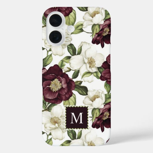 Bourgogne bloemmotief monogram Case-Mate iPhone case (Achterkant)