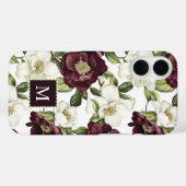 Bourgogne bloemmotief monogram Case-Mate iPhone case (Achterkant (horizontaal))