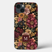 Bourgogne bloemmotief monogram Case-Mate iPhone case (Achterkant)