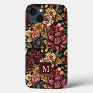 Bourgogne bloemmotief monogram Case-Mate iPhone case