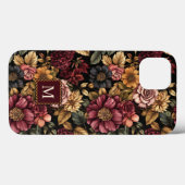 Bourgogne bloemmotief monogram Case-Mate iPhone case (Achterkant (horizontaal))