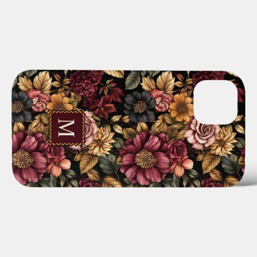 Bourgogne bloemmotief monogram Case-Mate iPhone case (Achterkant (horizontaal))