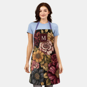 Bourgogne bloemmotief monogram Schort