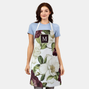 Bourgogne bloemmotief monogram Schort