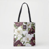 Bourgogne bloemmotief monogram Schort Tote Bag (Voorkant)