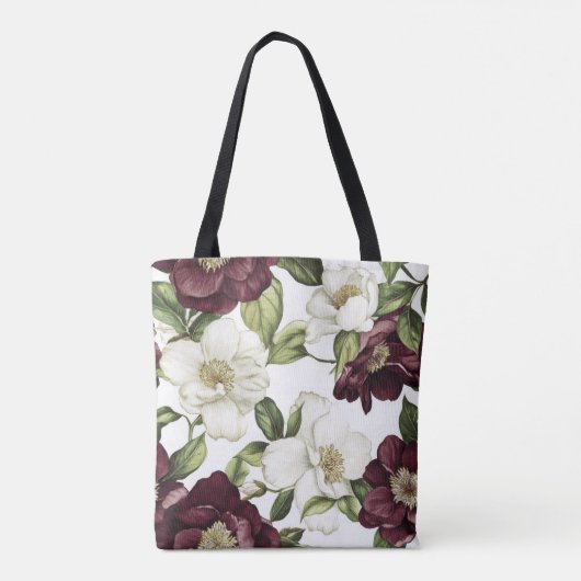 Bourgogne bloemmotief monogram Schort Tote Bag (Achterkant)