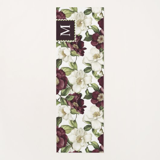 Bourgogne bloemmotief monogram yogamat (Voorkant)