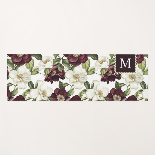 Bourgogne bloemmotief monogram yogamat (Voorkant (horizontaal))