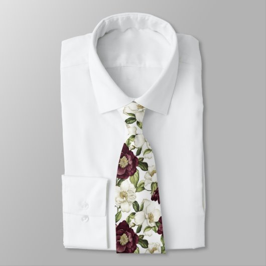 Bourgogne bloemmotief stropdas (Gebonden)