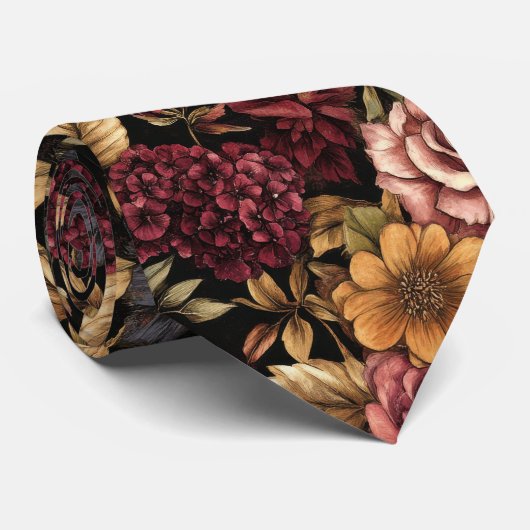 Bourgogne bloemmotief stropdas (Opgerold)