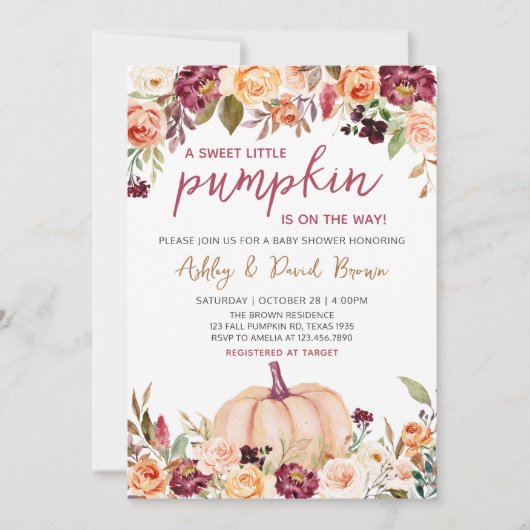 Bourgogne bloempompoen Baby shower Kaart (Voorkant)