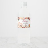 Bourgogne bloempompoen Baby shower Waterfles Etiket (Voorkant)