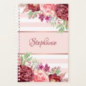 Bourgogne Bloesem Blush Roze Strepen Monogram Planner (Voorkant)