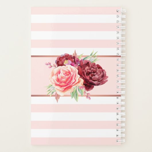 Bourgogne Bloesem Blush Roze Strepen Monogram Planner (Achterkant)