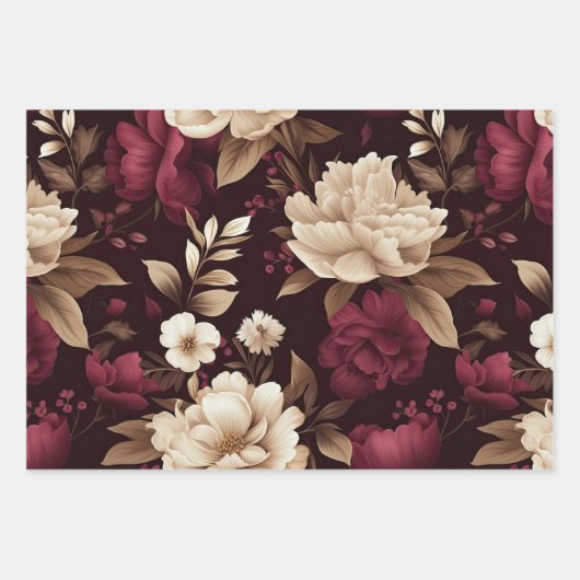 Bourgogne Bloom Bloemen Inpakpapier Vel (Voorkant 2)