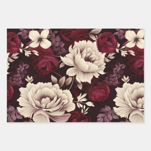 Bourgogne Bloom Bloemen Inpakpapier Vel (Voorkant)