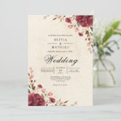 Bourgogne Bloom Romantische Boog Wedding Kaart (Staand voorkant)