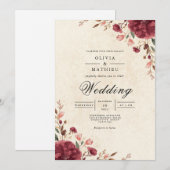 Bourgogne Bloom Romantische Boog Wedding Kaart (Voorkant / Achterkant)