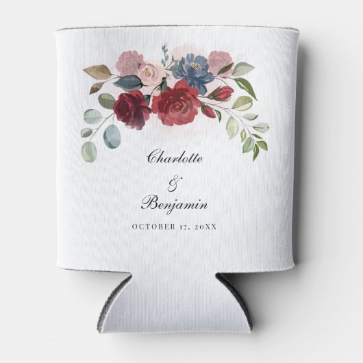 Bourgogne Bloom Rustieke Bloemen Bruiloft Blikjeskoeler (Voorkant)