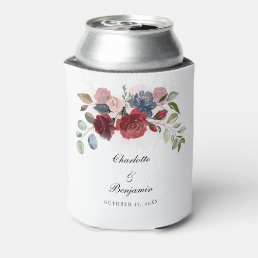 Bourgogne Bloom Rustieke Bloemen Bruiloft Blikjeskoeler (Blikje Achterkant)