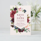 Bourgogne blos bloemensave the date kaart (Staand voorkant)