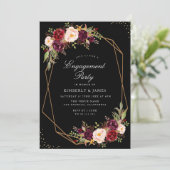 Bourgogne & blos bloesem zwart verlovingsfeest kaart (Staand voorkant)