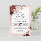 Bourgogne blos roze bloemengoud oh baby shower kaart (Staand voorkant)