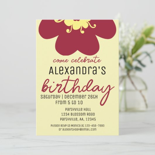 Bourgogne Blossom Verjaardagsfeest Kaart (Staand voorkant)