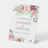 Bourgogne blozen rozen tuin bruiloft welkom teken reclamebord met voetstuk (Voorkant)