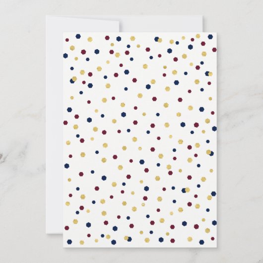 Bourgogne, Blue & Gold Confetti Wedding Jubileum Kaart (Achterkant)