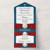 Bourgogne & Blue Pearl Lint Bruiloft & RSVP Alles All In One Uitnodiging (Binnen)