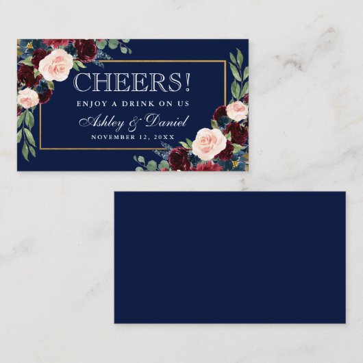 Bourgogne Blue Wedding Drink Ticket Kaart (Voorkant / Achterkant)