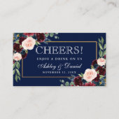 Bourgogne Blue Wedding Drink Ticket Kaart (Voorkant)