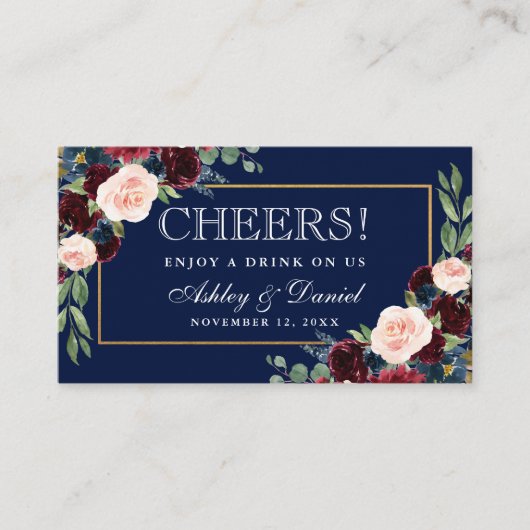 Bourgogne Blue Wedding Drink Ticket Kaart (Voorkant)