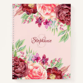 Bourgogne Blush Bloem Monogram Gepersonaliseerde n Notitieboek