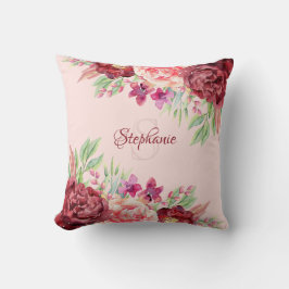 Bourgogne Blush Bloem Naam Monogram Kussen