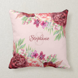Bourgogne Blush Bloem Naam Monogram Kussen