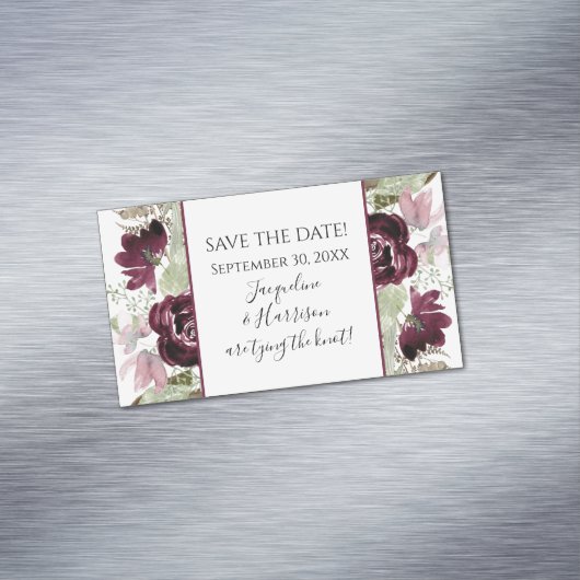 Bourgogne Blush Bloemblaadjes Elegant Save the Dat Magnetisch Visitekaartje (Voorbeeld)