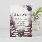 Bourgogne Blush Bloemen Afstuderen Party Foto Kaart (Staand voorkant)