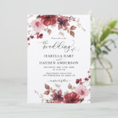 Bourgogne Blush Bloemen Alles in 1 QR Code Huwelij Kaart (Staand voorkant)