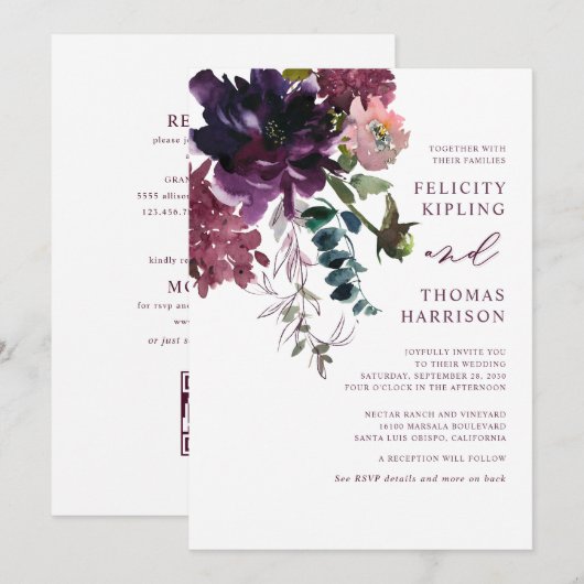 Bourgogne & Blush Bloemen Botanische Wijnmakerij H Kaart (Voorkant / Achterkant)