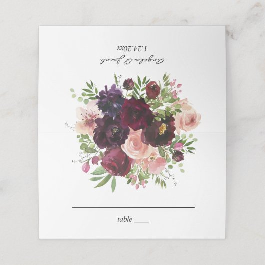 Bourgogne & Blush Bloemen - Bourgogne Plaatskaartje (Buitenkant ongevouwen)