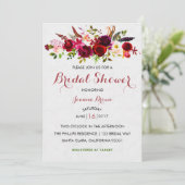 Bourgogne Blush Bloemen Bruids Douche uitnodiging (Staand voorkant)