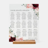 Bourgogne Blush Bloemen bruiloft zitplaatsen wacht Acryl Bord (Voorkant)