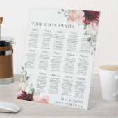 Bourgogne Blush Bloemen bruiloft zitplaatsen wacht Reclamebord Met Voetstuk (Insitu)