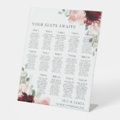Bourgogne Blush Bloemen bruiloft zitplaatsen wacht Reclamebord Met Voetstuk (Voorkant)